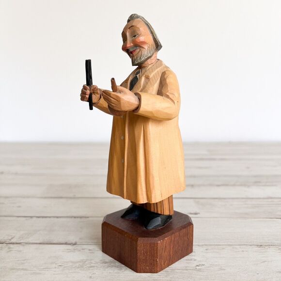 Vintage Ear Nose Throat Doctor Carved Wood Folk Art Primitive Figurine 7" Gift - Picture 2 of 12